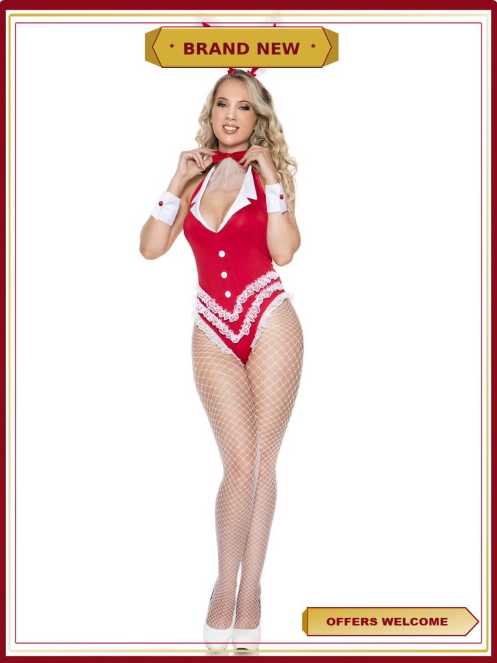 4-Piece Seductive Rabbit Teddy Set with Ruffle Details and Choker - Picture 7 of 8